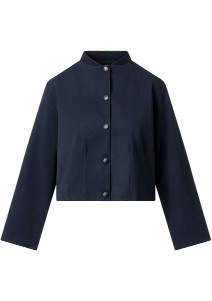Lacivert Pile Detay Çıtçıtlı Ceket
