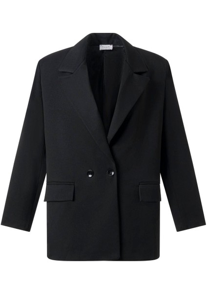 Kadın Siyah Düğmeli Blazer Ceket