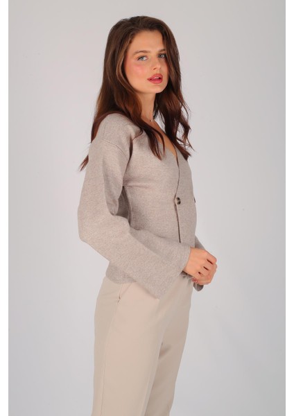 Kadın Vizon Kruvaze Yaka Düğmeli Kazak fiyatları