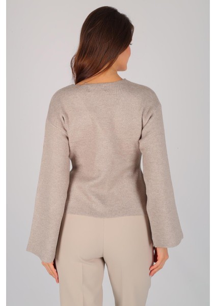 Kadın Vizon Kruvaze Yaka Düğmeli Kazak indirimleri