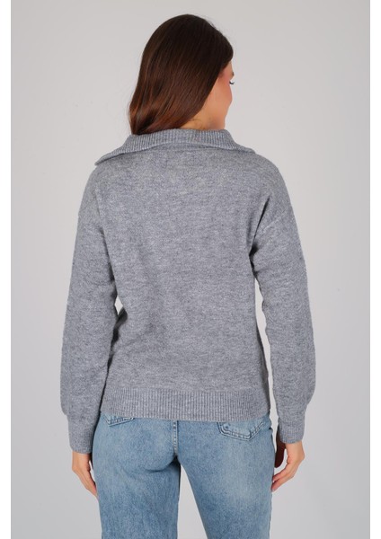 Kadın Gri Yarım Fermuar Uzun Kol Kazak fırsatları