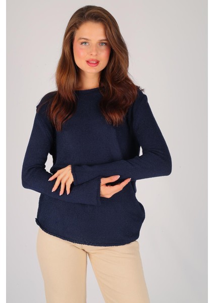 Kadın Lacivert Bisiklet Yaka Uzun Kol Ince Kazak