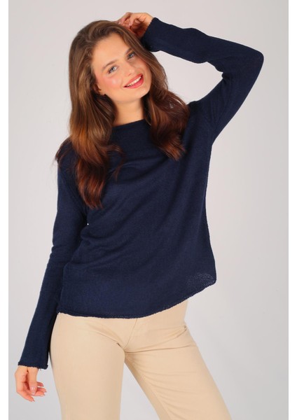 Kadın Lacivert Bisiklet Yaka Uzun Kol Ince Kazak fiyatları