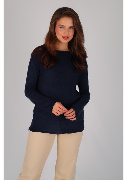 Kadın Lacivert Bisiklet Yaka Uzun Kol Ince Kazak modelleri