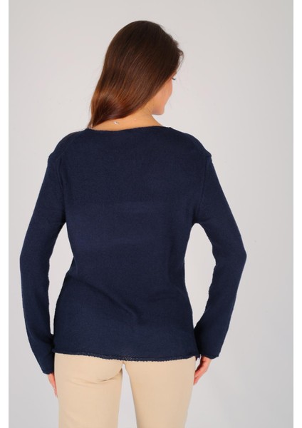 Kadın Lacivert Bisiklet Yaka Uzun Kol Ince Kazak fırsatları