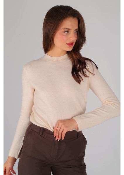 Kadın Bej Kalın Ribana Basic Uzun Kol Kazak fırsatları