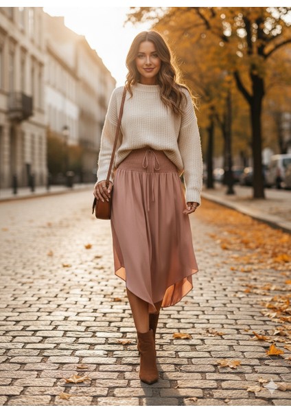 Kadın Asimetrik Kesim Iç Göstermeyen Etek