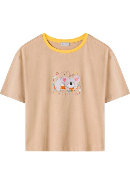 Kadın Bej Koala Desen Tişört Şort Takım fiyatları