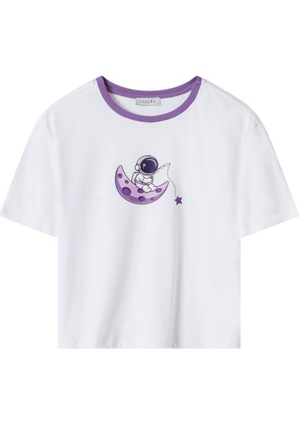 Kadın Lila Astronot Desen Tişört Şort Takım fiyatları