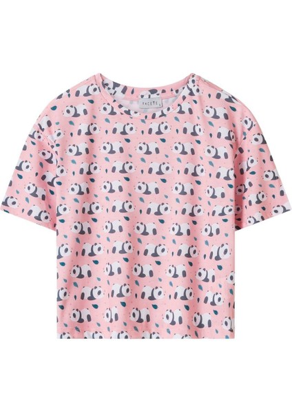 Kadın Pembe Panda Desen Tişört Şort Takım fiyatları