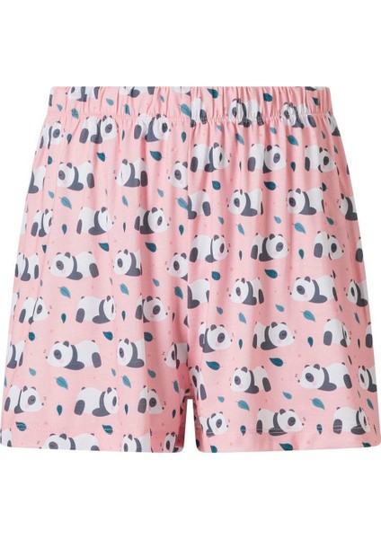 Kadın Pembe Panda Desen Tişört Şort Takım modelleri