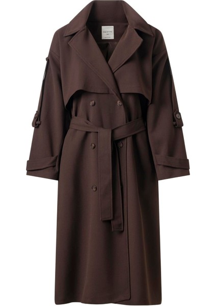 Kadın Acı Kahve Kol Apoletli Rüzgarlıklı Oversize Trençkot