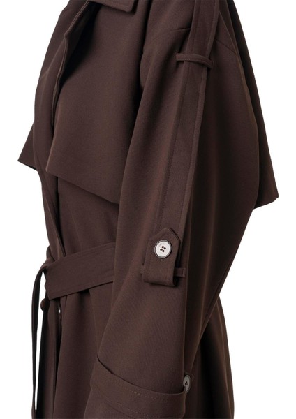 Kadın Acı Kahve Kol Apoletli Rüzgarlıklı Oversize Trençkot modelleri