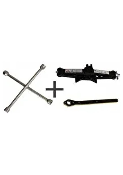 1,5 Ton Kapasiteye Sahip Makas Cırcır Kriko ve 4'lü Bijon Anahtarı