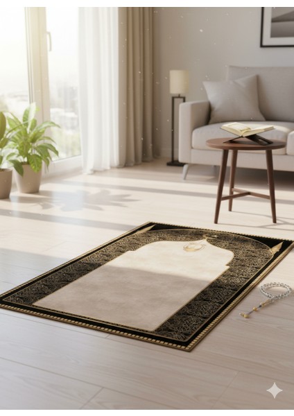 Seccade Diz Ağrıtmayan Kalın Halı Seccade Namazlık Siyah