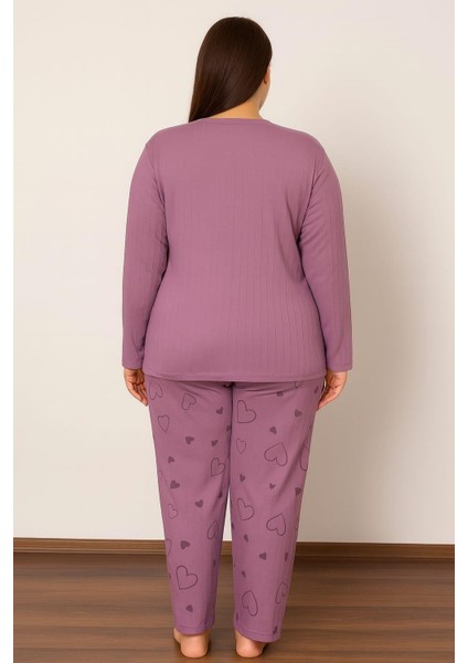 Kadın 05141 Büyük Beden % 100 Pamuk Raporlu Interlok Pijama Takımı Mor fiyatları