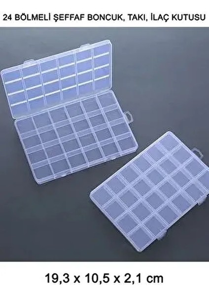 24 Bölmeli 19 cm Şeffaf Plastik Takı Boncuk Saklama Kutusu