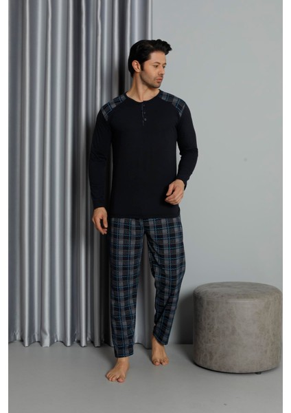 Erkek Interlok Rahat Kalıp Sıfır Yaka Pamuk Pijama Takımı 6774 modelleri