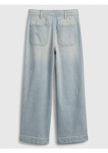Kız Çocuk Açık Mavi High Rise Wide-Leg Ankle Jean Pantolon modelleri