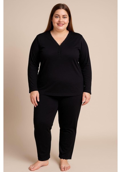 Kadın 5544 Büyük Beden Bambu Pijama Takımı Siyah