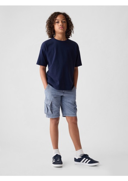 Erkek Çocuk Mavi Denim Kargo Şort