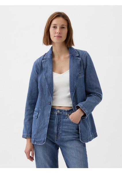 Kadın Mavi Denim Blazer