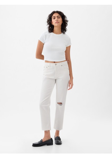 Kadın Beyaz High Rise Cheeky Straight Jean Pantolon