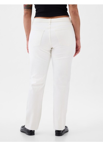 Kadın Beyaz High Rise Cheeky Straight Jean Pantolon fırsatları