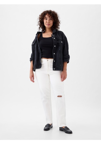 Kadın Beyaz High Rise Cheeky Straight Jean Pantolon indirimleri