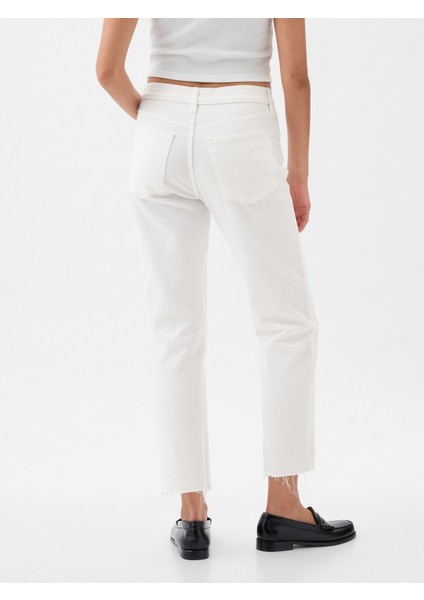 Kadın Beyaz High Rise Cheeky Straight Jean Pantolon