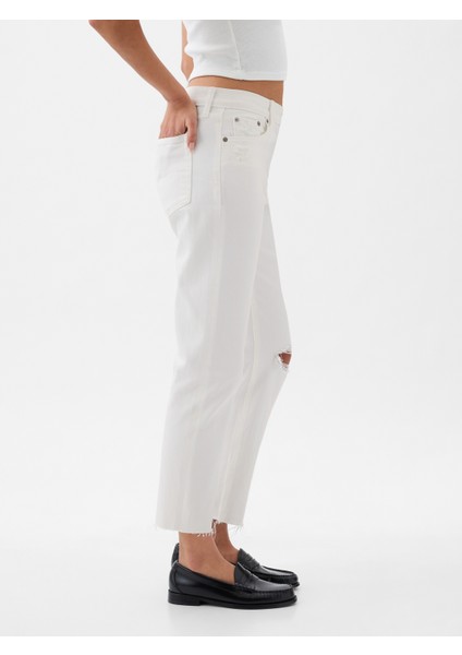 Kadın Beyaz High Rise Cheeky Straight Jean Pantolon