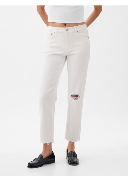 Kadın Beyaz High Rise Cheeky Straight Jean Pantolon