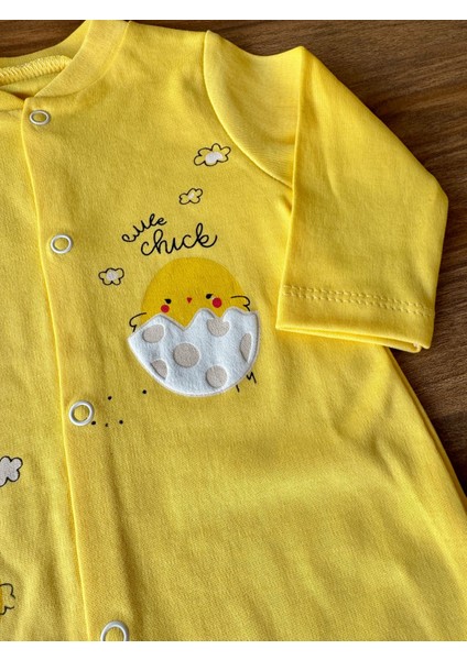 Kız Bebek Çıtçıtlı Civciv Baskılı Pamuklu Tulum