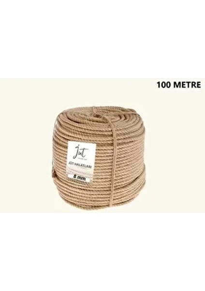 8 mm 1.kalite 100 Metre Jüt Halat Ip Dekoratif Hasır Ip Kendir