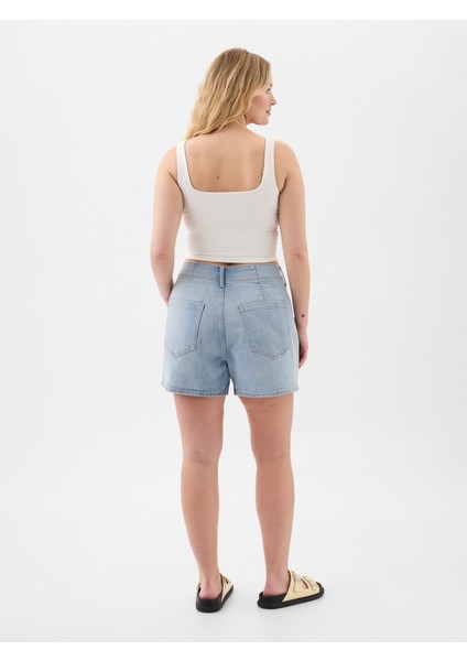 Kadın Açık Mavi 4" High Rise Denim Utility Şort fiyatları