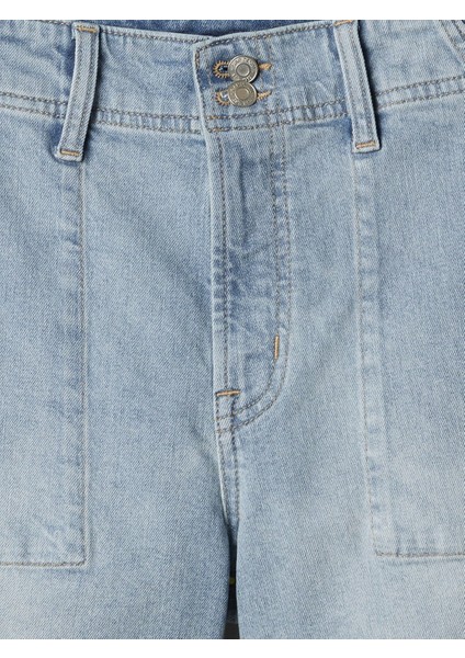Kadın Açık Mavi 4" High Rise Denim Utility Şort fırsatları
