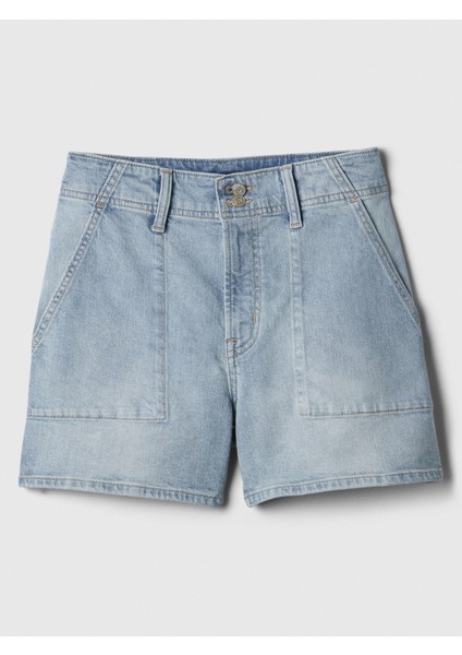 Kadın Açık Mavi 4" High Rise Denim Utility Şort indirimleri