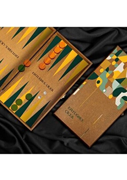 Premium Tavla Seti Kişiye Özel Tasarım Ahşap Materyal ile 2 Parça Renkli Oyun Takımı