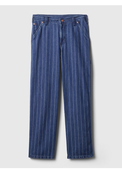 Kadın Koyu Mavi Mid Rise '90S Loose Çizgili Carpenter Jean Pantolon modelleri