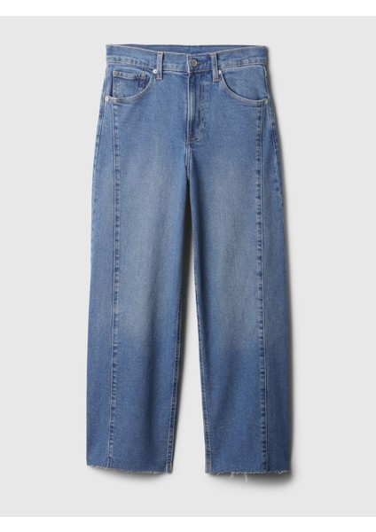 Kadın Koyu Mavi High Rise Stride Wide-Leg Ankle Jean Pantolon modelleri