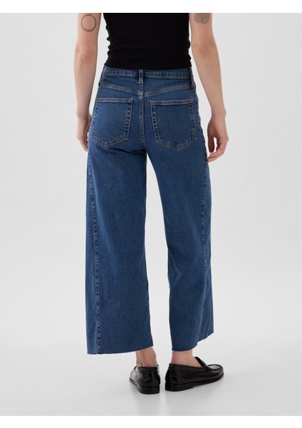 Kadın Koyu Mavi High Rise Stride Wide-Leg Ankle Jean Pantolon
