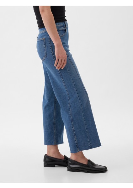 Kadın Koyu Mavi High Rise Stride Wide-Leg Ankle Jean Pantolon