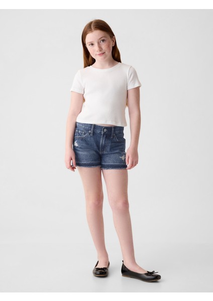 Kız Çocuk Koyu Mavi Low Rise Denim Şort