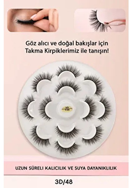ıpek takma kirpik 7 çift 3d-48 yoğun hacimli görünüm sdgnh 1038993