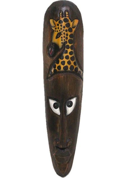 barcshop Ahşap Otantik Mask Zürafalı 50CM Albizia Wood maske duvar süsü