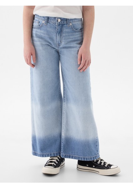 Kız Çocuk Açık Mavi High Rise Stride Wide-Leg Ankle Jean Pantolon indirimleri