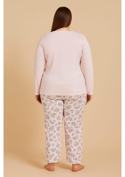 Kadın Büyük Beden 05150 % 100 Pamuk Raporlu Interlok Pijama Takımı Somon fiyatları