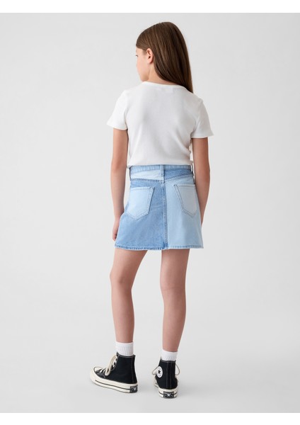 Kız Çocuk Mavi High Rise Patchwork Denim Etek fiyatları