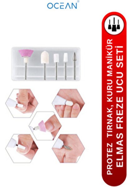 Elmas Freze Ucu Seti, Profesyonel, Protez Tırnak Jel Tırnak, Kuru Manikür Kullanımına Uygun