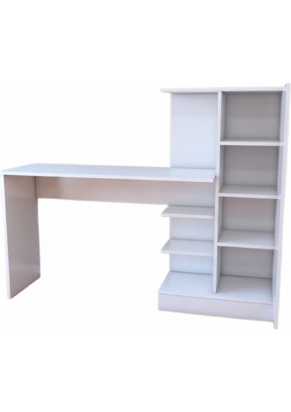 Modern Mdf Beyaz Kitaplıklı Çalışma Masası